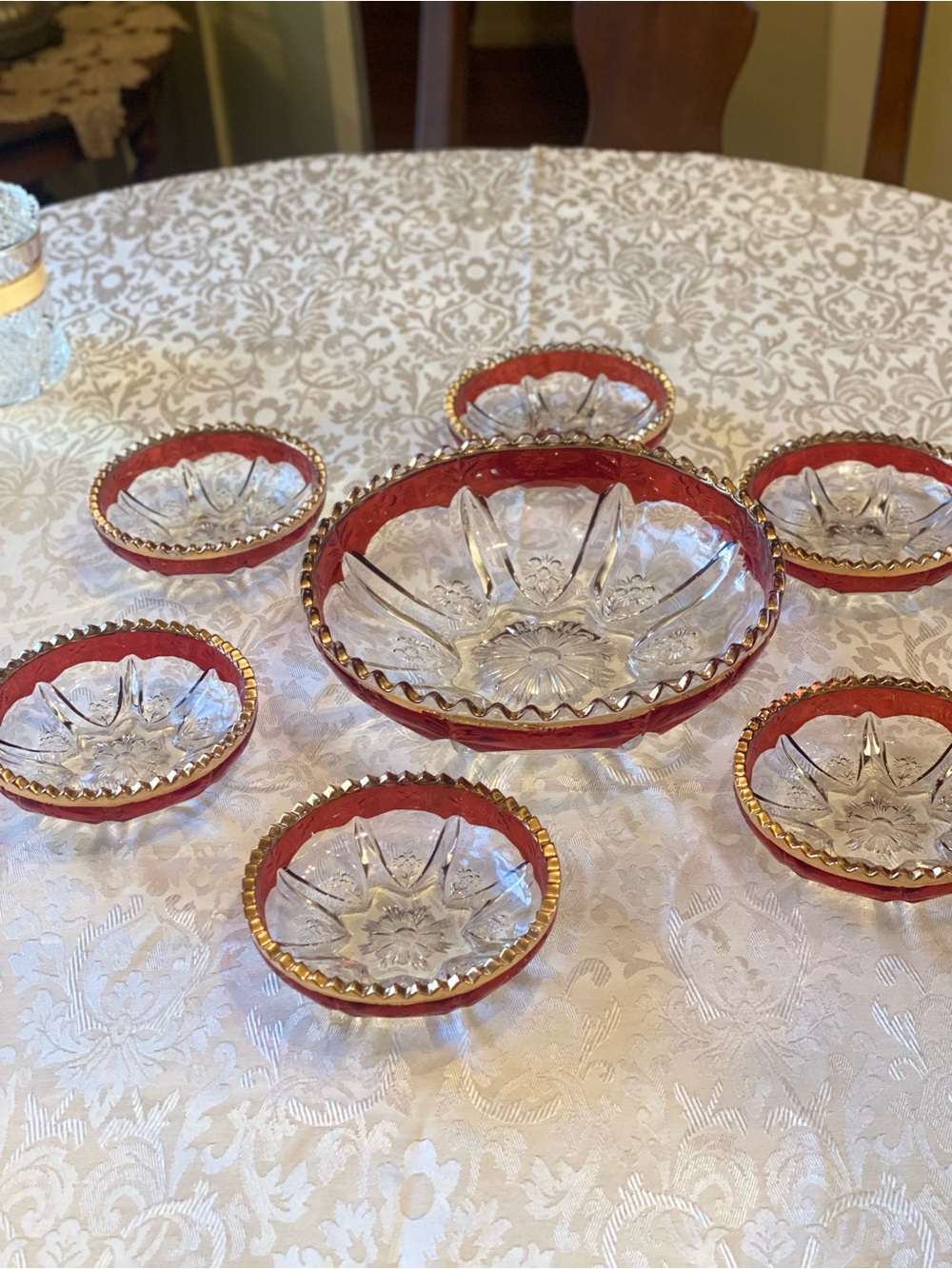 Red and Gold Glass Serving Bowl Set by